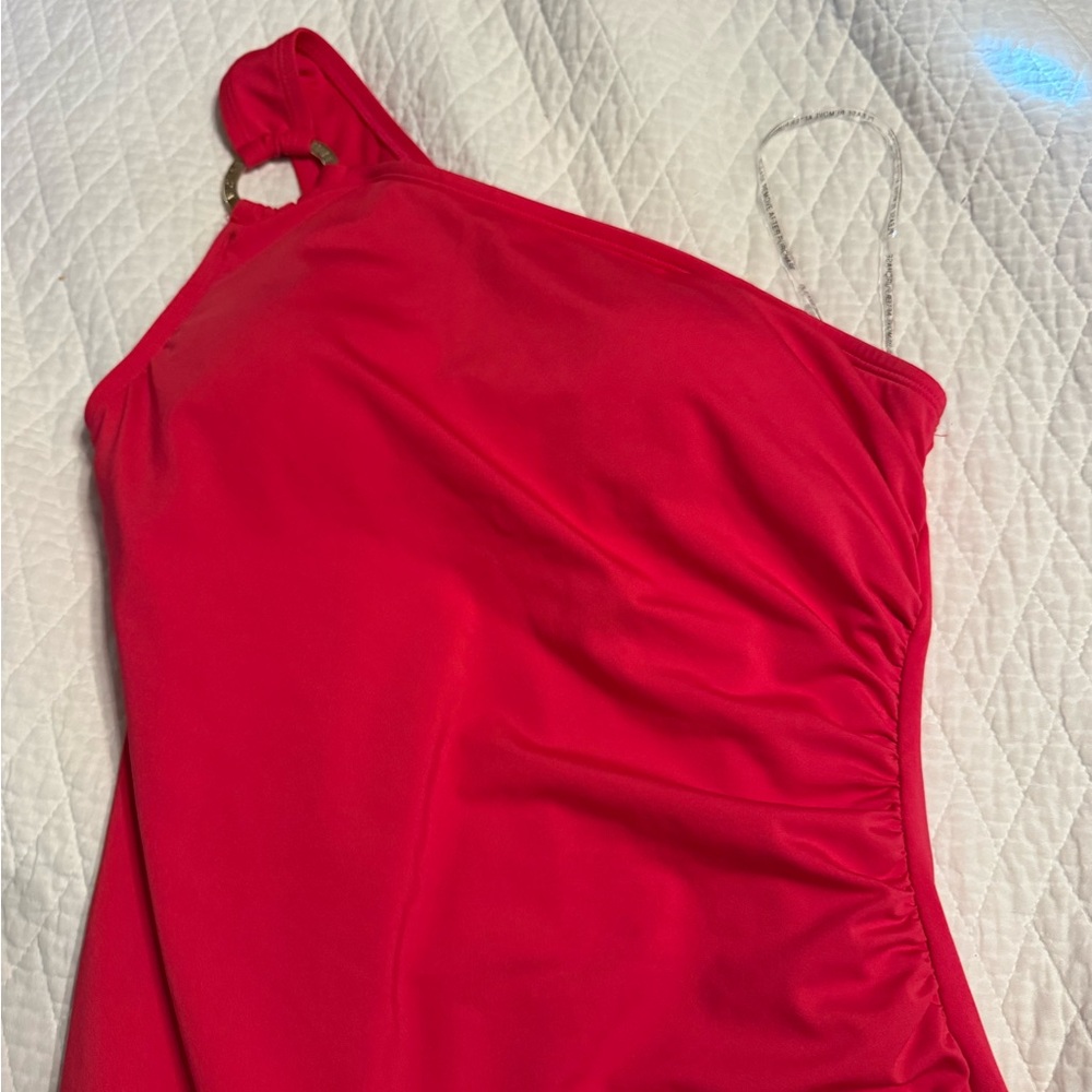 Michael Kors Vibrant Sea Coral One-Shoulder One Piece